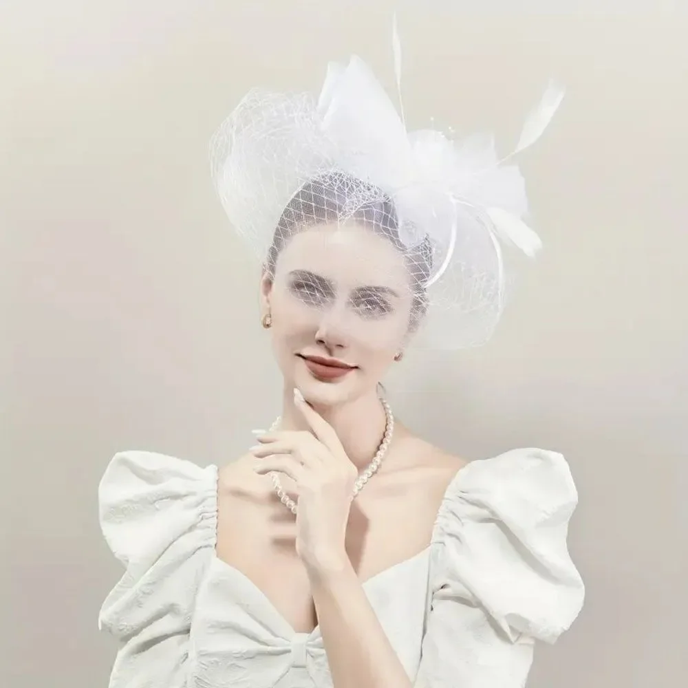 Women's Fascinator Hat - Birdcage and Feather Fascinator